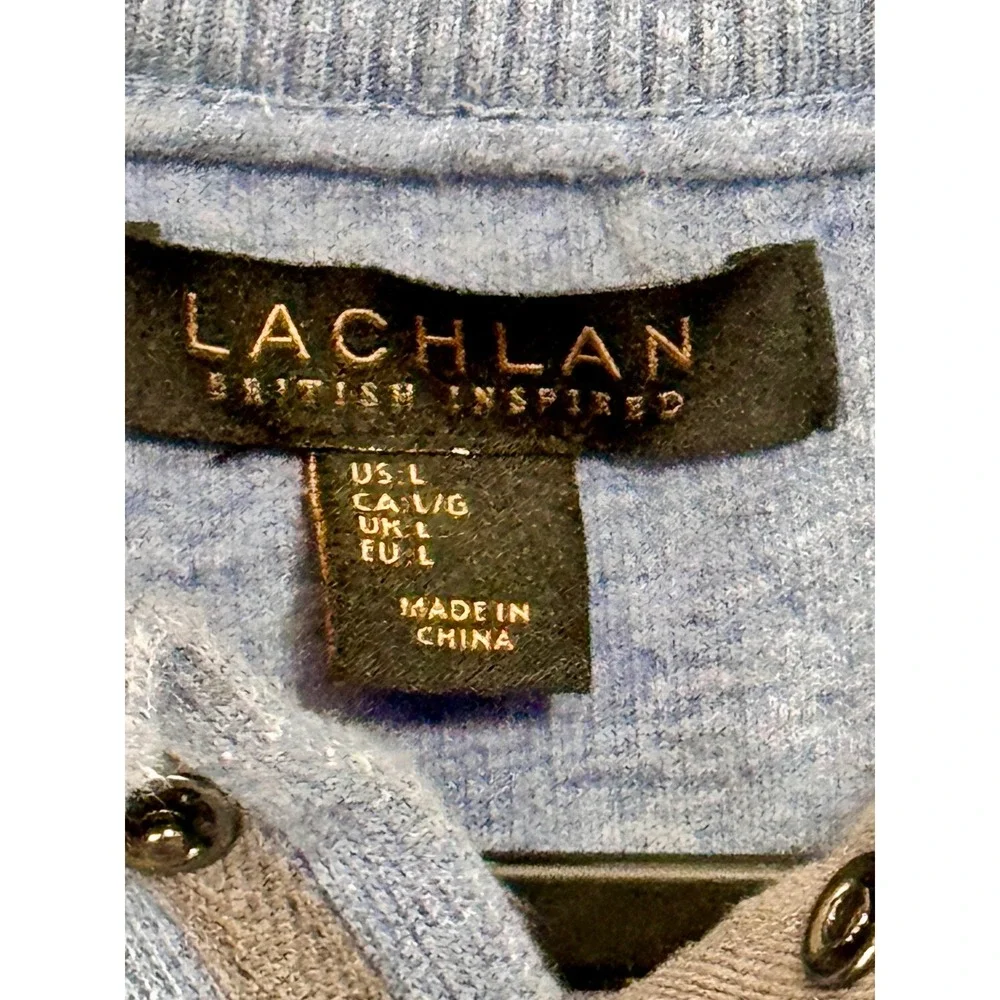 Lachlan British Inspired‎ Mens Blue Cotton 1/4 Button Mock Neck Pullover Sweater